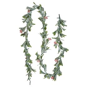6.6Ft Christmas Garland with Vines Berries Olive Leaves and Light String