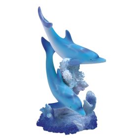 5.5"H Blue Dolphins Swimming Around Coral Figurine Home Decor Gift