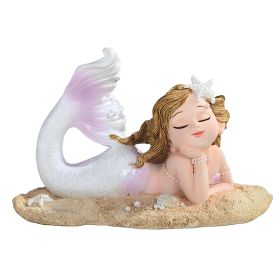 5.5"W Mermaid Lying on Beach White Mergirl Figurine Home Decor Gift
