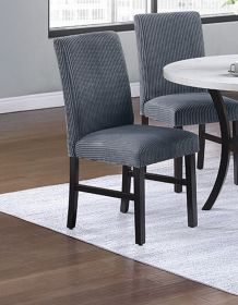 Dark Gray Corduroy Set of 2pc Dining Chairs Modern Upholstered Seat Back Kitchen Dining Room Furniture