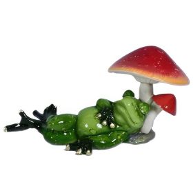 6"W Frog Sleeping under Mushroom Figurine Home Decor Gift