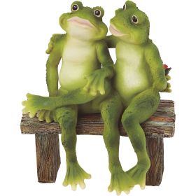 5"H Frog Couple Sitting on Bench Animal Figurine Home Decor Gift