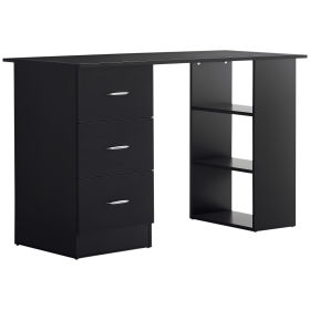 47 Inches Home Office Desk with 3-Tier Storage Shelves, Computer Desk with Drawers, Study Writing Table, Black