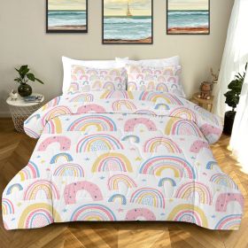 Rainbow Pattern Comforter Set For Women Pink And Yellow Rainbow Star Comforter 3 Piece With 2 Pillow Shams 1 Comforter And 2 Pillow Shams  Twin F (Option: Queen-Pink)