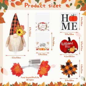 Fall Gnome Tiered Tray Decorations Set Farmhouse Pumpkin Decor Autumn Maple Leaf Table Centerpieces With Fall String Lights Thankgiving Day Fall (Option: W13667821)