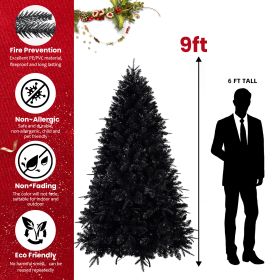 Prelit Black Christmas Tree With White Lights Artificial Fake Christmas Tree With PE&PVC Branch Tips For Halloween And Xmas Tree For Holiday Deco (Option: 9ft)