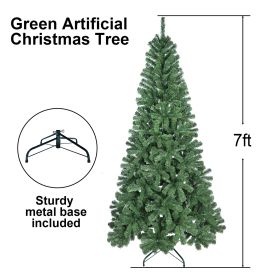 Unlit Artificial Christmas Tree, Green Xmas Tree And Folding Metal Stand For Indoor Holiday Decoration (Option: 7ft)