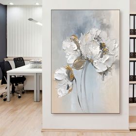 Handmade Oil Painting Fancy Wall Art Personalized Gifts Abstract White Floral Painting On canvas Large Flower Oil Painting Minimalist Modern Livi (style: 01, size: 90X120cm)