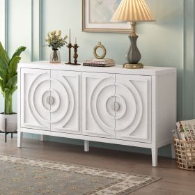 Retro Sideboard door with Circular Groove Design Round Metal Door Handle for Entrance,Dinning Room,Living Room (Color: White, Material: MDF)