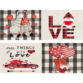 Valentines Day Placemats Set Of 4, 17x12.5 Inches With Gnomes And Hearts Pattern For Holiday Parties And Family Gatherings,Amazon Is Banned (Option: 469I5474)